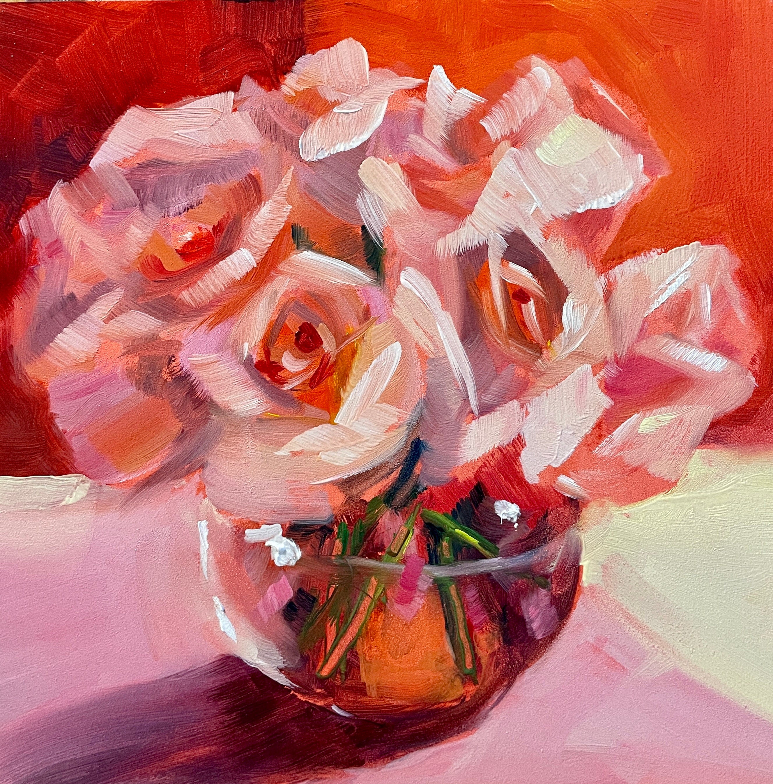 Roses oil Painting ,Original Floral Painting Pink Roses,18 x 24’’,free offers shipping