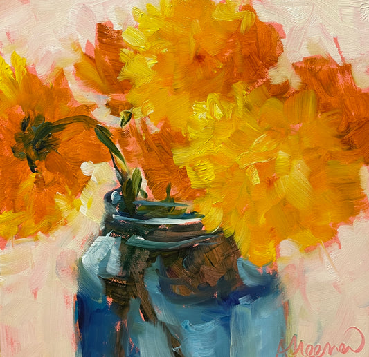Yellow Mums Floral Oil Painting 8
