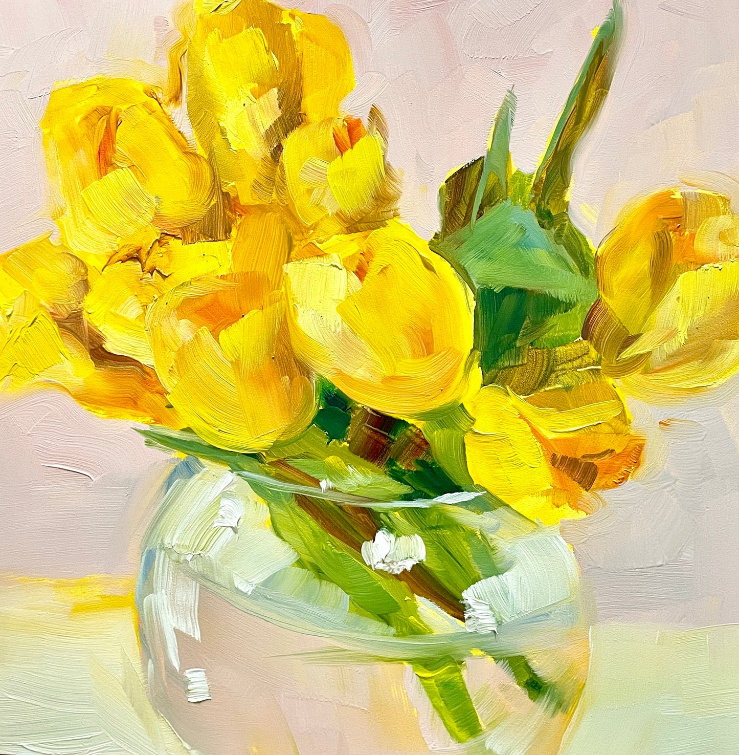 Yellow Tulips Floral Oil Painting, 8X8 Inches, Unframed
