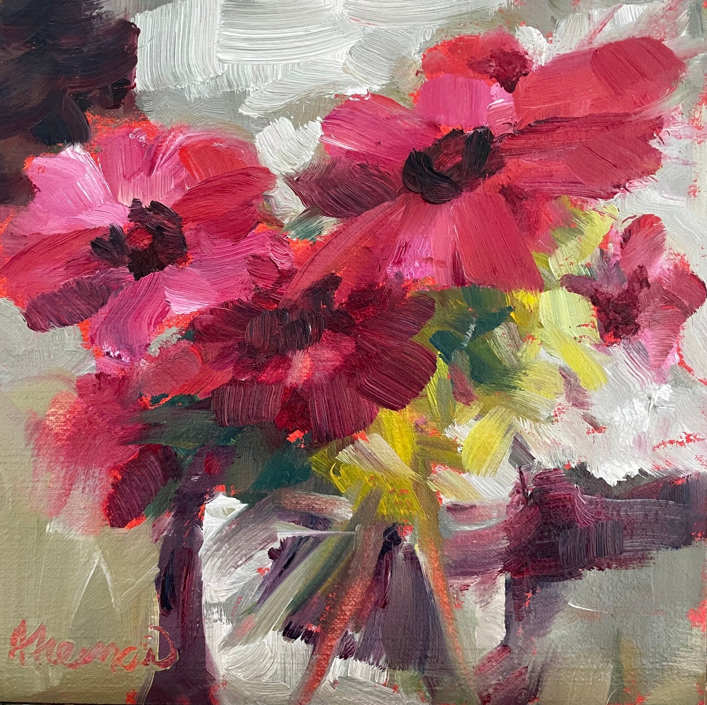 Magenta Floral Oil Painting